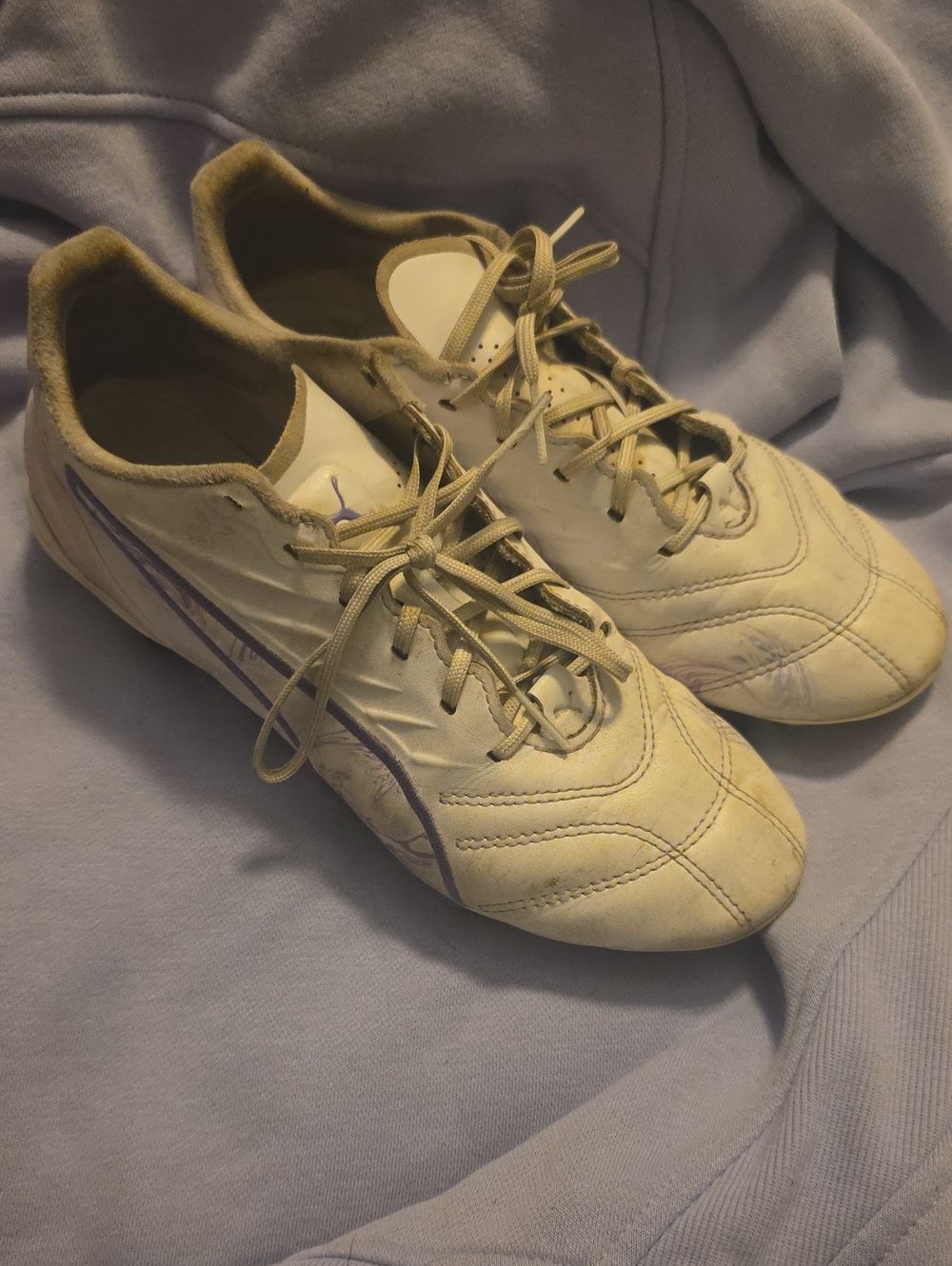 White and Purple Athletic Cleats #cleats